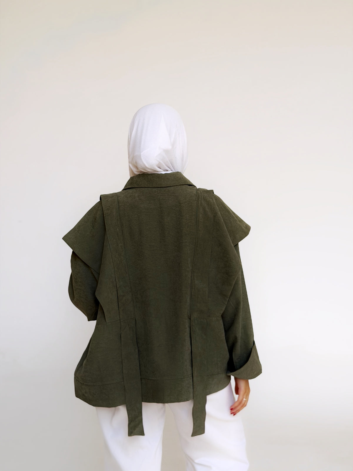 Soft Layered Cape-Sleeve Jacket