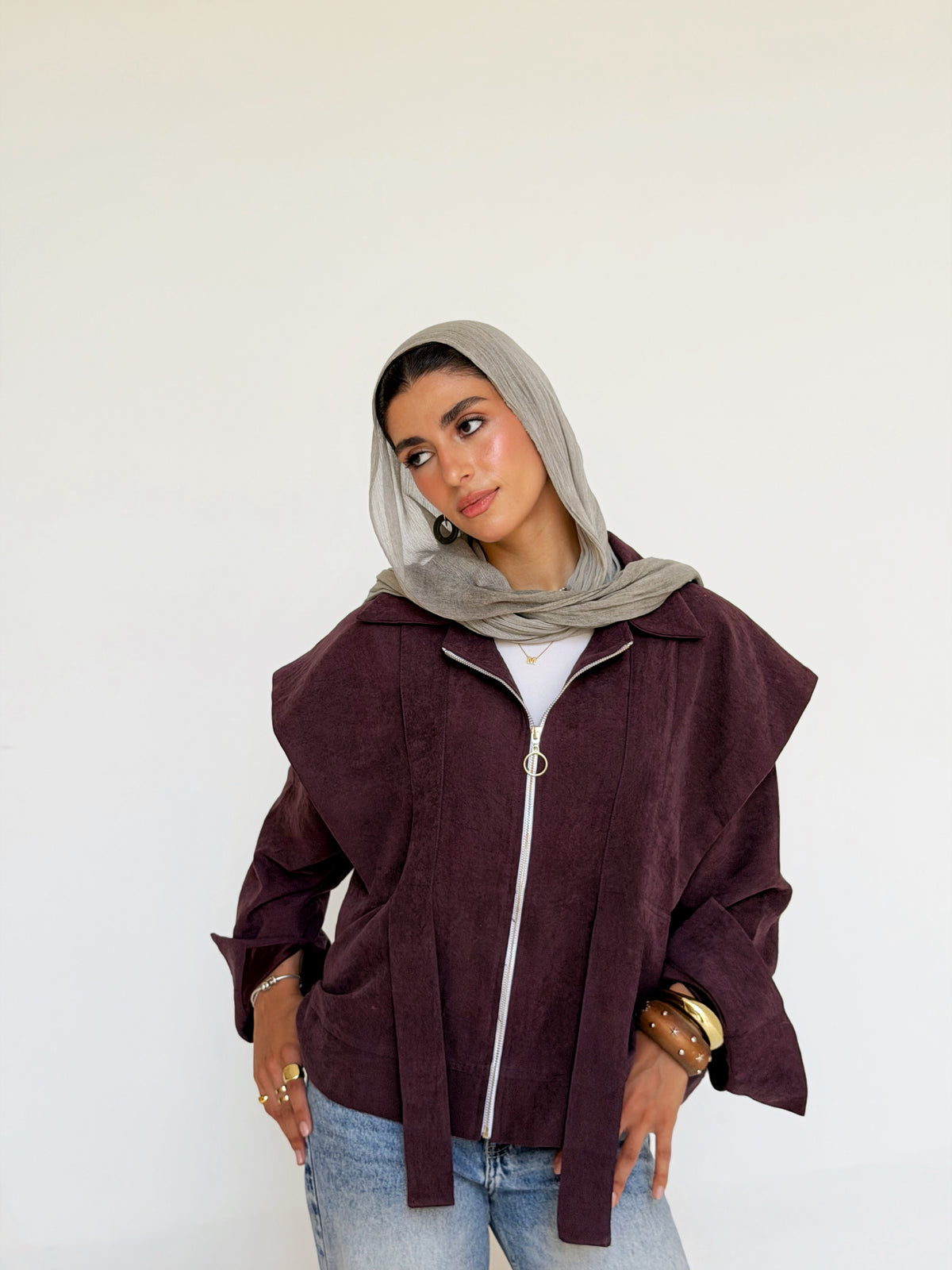 Soft Layered Cape-Sleeve Jacket