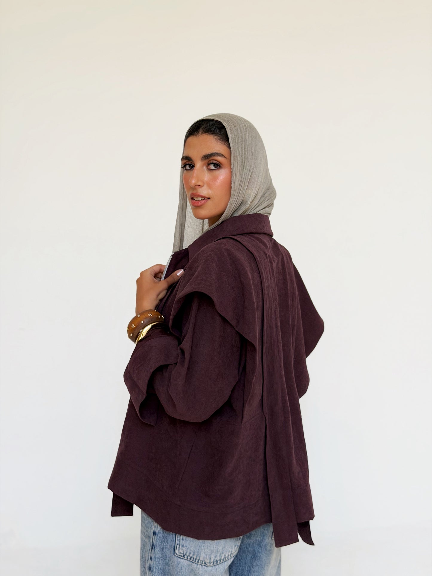 Soft Layered Cape-Sleeve Jacket