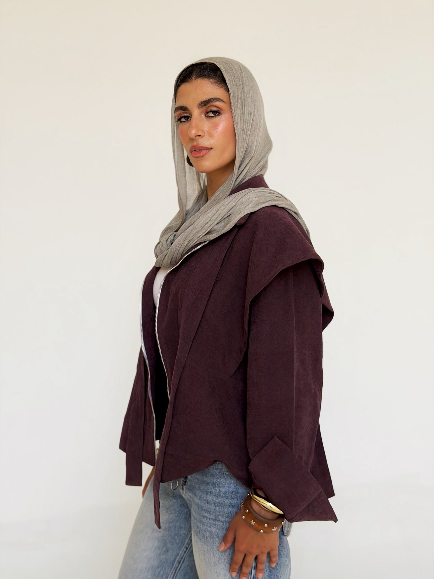 Soft Layered Cape-Sleeve Jacket