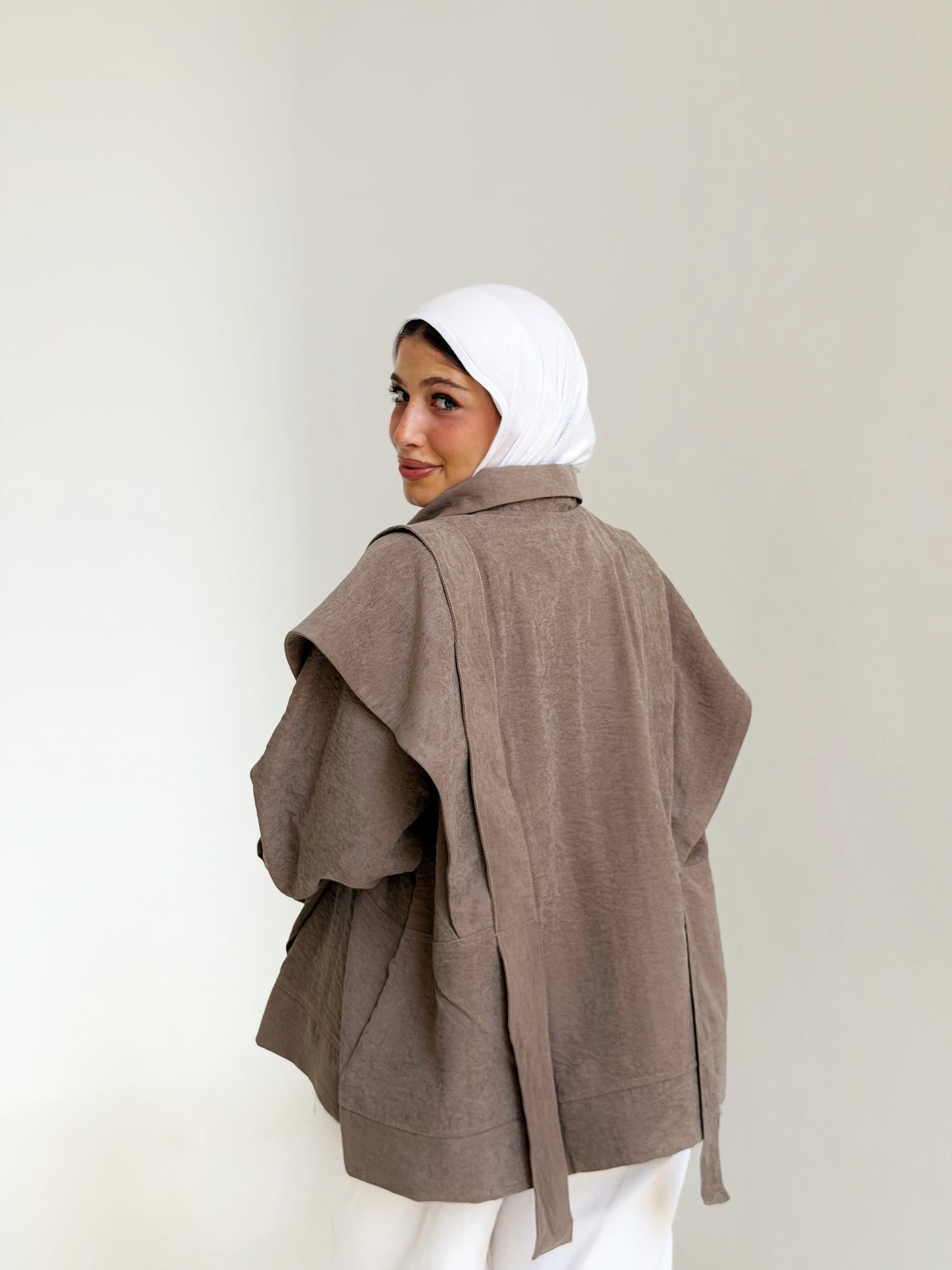 Soft Layered Cape-Sleeve Jacket