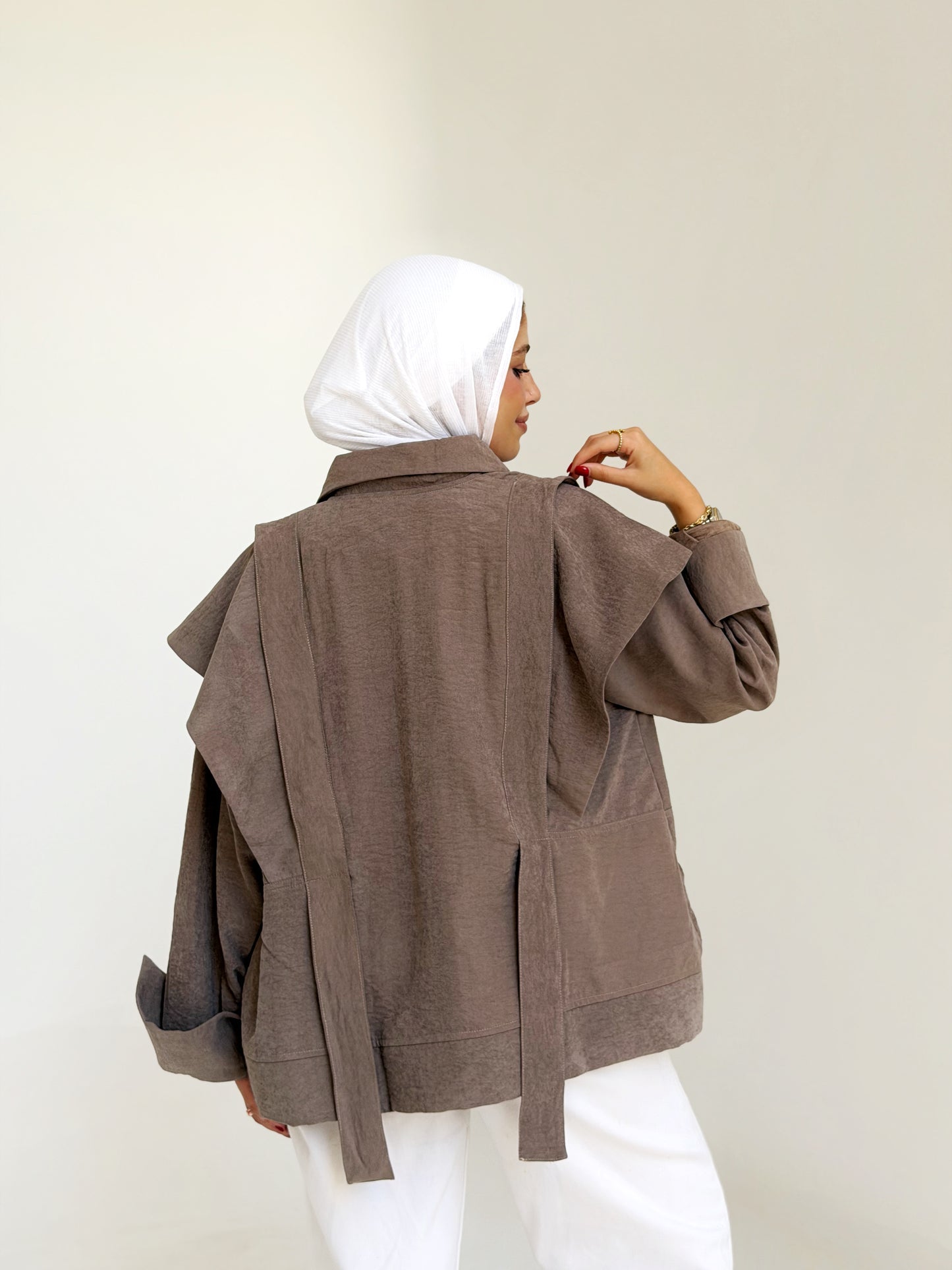 Soft Layered Cape-Sleeve Jacket