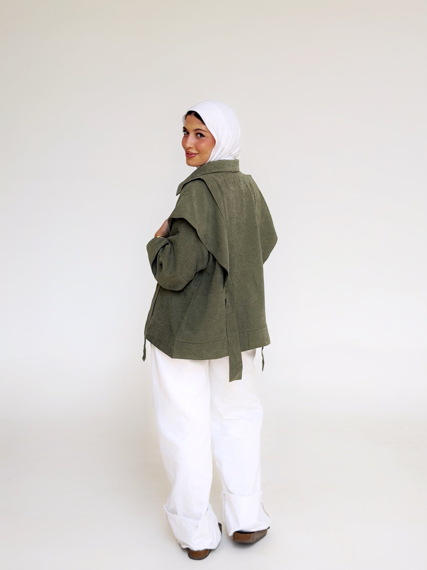 Soft Layered Cape-Sleeve Jacket