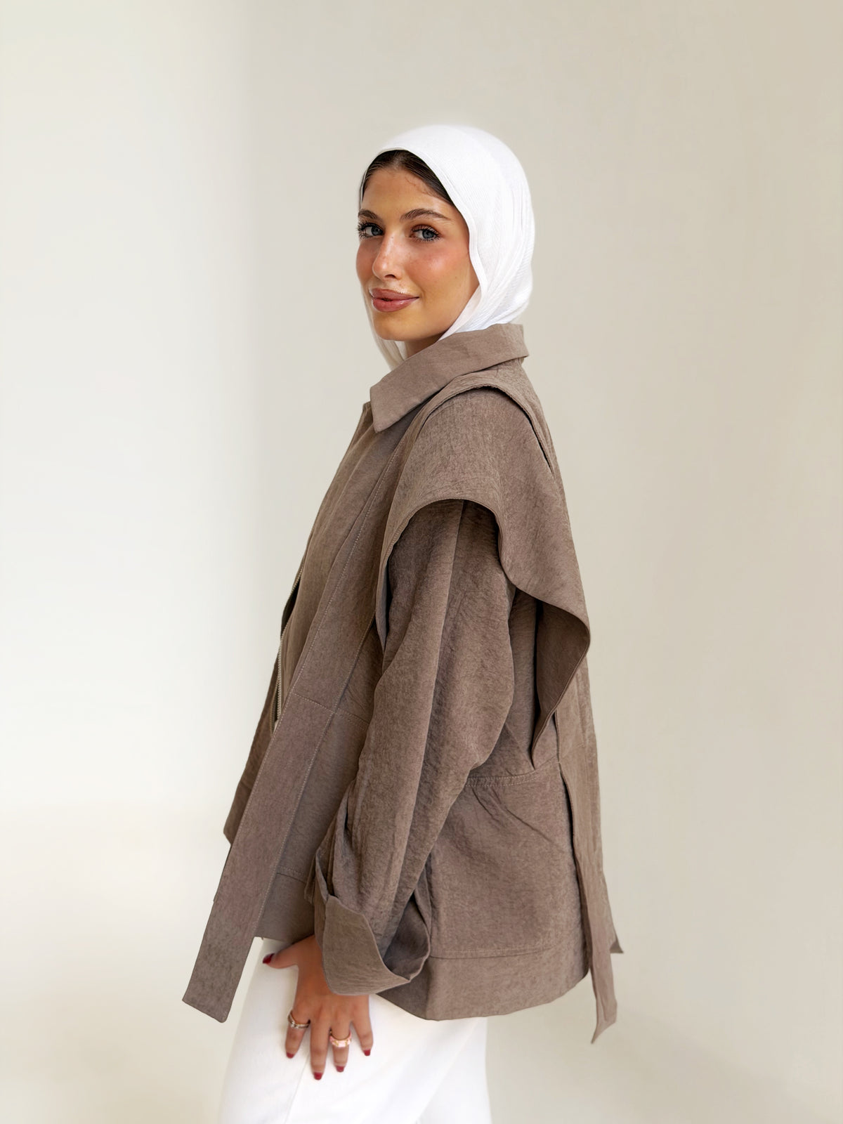 Soft Layered Cape-Sleeve Jacket