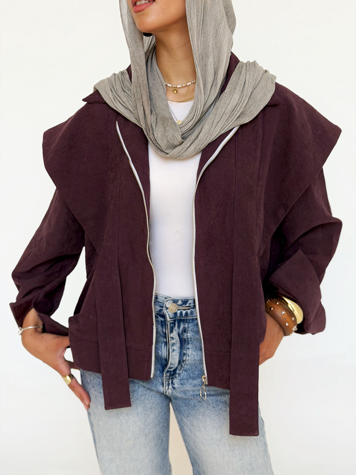 Soft Layered Cape-Sleeve Jacket