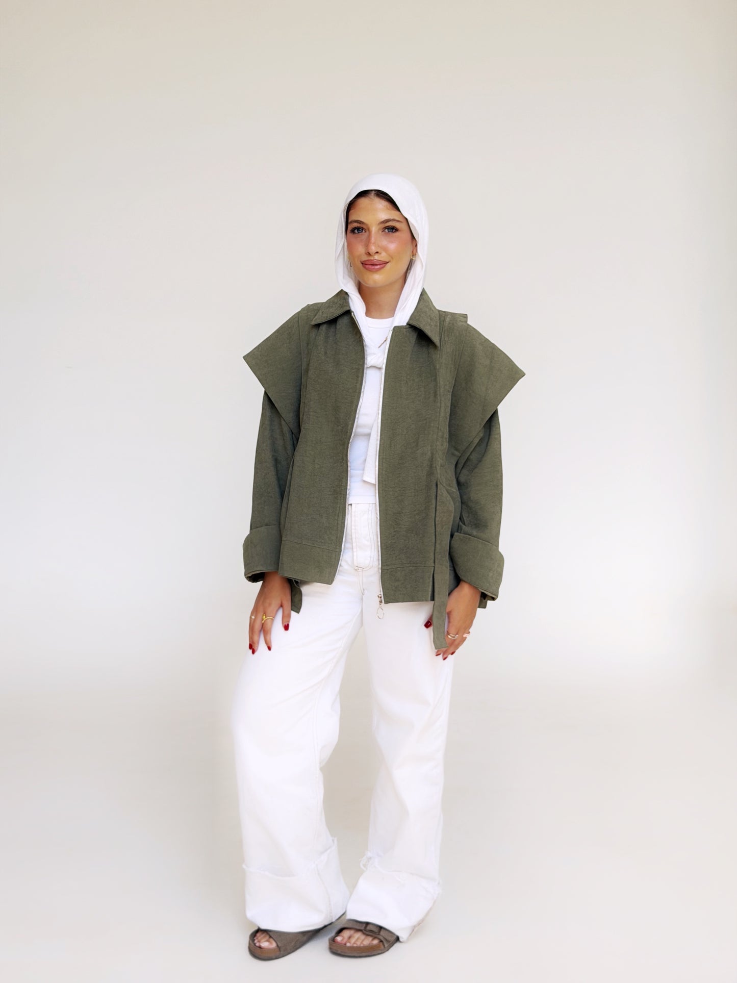 Soft Layered Cape-Sleeve Jacket